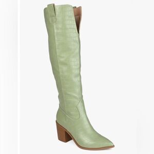 NWT Journee Collection Therese Knee-High Cowboy Boots | 8 | Green Croc Leather